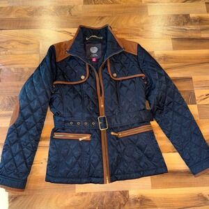 Vince Camuto Navy and Brown Quilted Jacket